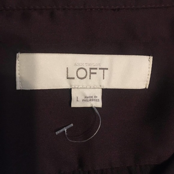 Loft Purple Brown Collared Long Sleeve Button Up Blouse. Size Large. Pre-owned - Picture 7 of 10